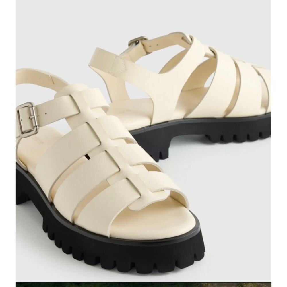 New! Quince Women's Italian Leather Lug Sole Fisherman Sandal Sz 9 Bone #12